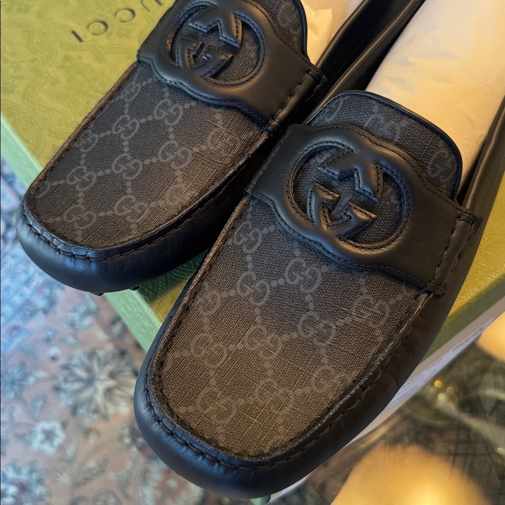 Men’s Gucci Clove Calf Soft Leather Moccasin T.GG Supreme Black/Black SZ 10 NWT - Picture 5 of 10